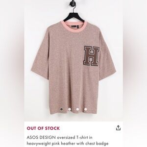 Asos Design Oversize T Shirt In Heavyweight Pink Heather With Chest Badge H Sz L